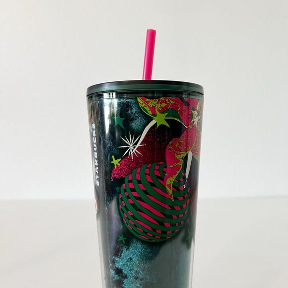 Starbucks 2023 Christmas Holiday Ornament Velvet Cold Cup 24oz Travel Green - Picture 3 of 8